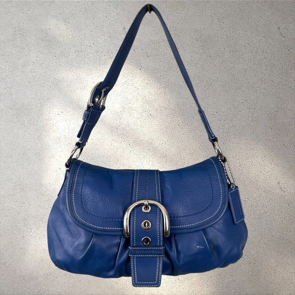 Coach F15204 Vintage Cobalt Blue Soho Flap Y2K Leather w/Buckle‎ Shoulder Bag